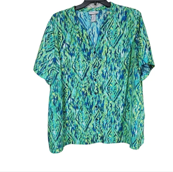 Catherines Green and Blue Abstract Blouse - Picture 1 of 5